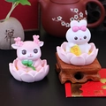 Pink deer and white rabbit figurines in lotus base for healing desk decoration - Deer And Rabbit Duo