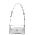 Borsa baguette argento con stampa coccodrillo e fibbia in metallo dorato stile retrò - Argento Stampa Coccodrillo