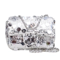 Silver sequin shoulder bag for women with chain strap and metallic flap closure - Silver