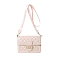 Light pink quilted crossbody bag with golden V-shaped buckle and wide shoulder strap - Pink