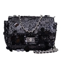 Chic black sequin crossbody bag with silver chain strap and classic twist lock closure - Black