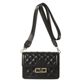Black quilted crossbody bag with golden V-lock and wide nylon strap in casual style - Black