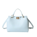 Borsa a mano azzurra in pelle martellata con chiusura dorata e tracolla sottile - Blu