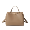 Sac à main kaki en cuir grainé avec fermoir rotatif doré et bandoulière réglable - Marron