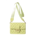 Quilted crossbody bag in neon lime green with gold V-buckle and wide strap - Green