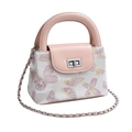 Rosa-weiße gesteppte Bucket-Bag mit bunter Schmetterlingsstickerei und Kettenriemen - Schmetterling Rosa