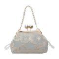 Borsa cheongsam azzurra con ricami floreali e manico in perle in stile vintage - Azzurro
