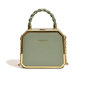 Sage green geometric box handbag with gold trim and twisted handle in a variant view - Green