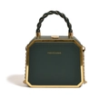 Dark green octagonal box bag with gold trim and twisted rope handle for a retro look - Dark Green