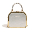 Silver octagonal cross-body bag with gold edges and a twisted handle in a modern style - Silver