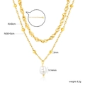 Dettagli della collana doppia dorata con ciondolo a perla a goccia e misure - Doppio Strato Oro Corda Intrecciata & Catena di Perline Con Perla a Goccia(NE2F120AG)