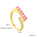 Detail of gold-plated open ring with pink baguette stones and white round zircon accents - Pink Rectangular Gemstone with Small Diamonds Style (RI1712E7G)