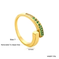 Detailed view of adjustable stainless steel ring with green zircons and size specifications - Double Row Green Gemstone Style (RI1713J7G)
