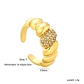 Detail showing gold plated wave ring dimensions with a 9.5mm width and 4.4g weight - White Pave Twist Style (RI1719A7G)