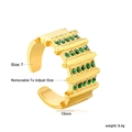 Detail of 13mm wide gold stainless steel ring with emerald green crystals and 6.4g weight - Gold Wide Opening 4-Row Green Zirconia Style (RI1711J7G)