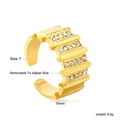 Adjustable gold stainless steel ring with four rows of rhinestones, 13mm width - Gold Wide Opening 4-Row White Zirconia Style (RI1711A7G)