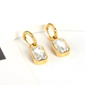 Detail of 18K gold-plated rectangle hoop earrings with emerald-cut cubic zirconia - White Zirconia