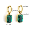 Detail of 18K gold plated stainless steel hoop earrings with green emerald-cut stones - Gold Green Crystal Earrings (EA57080JG)