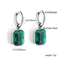 Detail of emerald green cut crystal earrings in stainless steel with size measurements - Silver Green Crystal Earrings (EA57080JS)