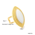 Retro 18k gold plated marquise stone ring with adjustable band and 29mm large white gem - Opal Horse Eye Open Style (RI1658A7G)