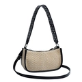 Bolso de hombro de paja tejida con adornos de cuero negro y correa con remaches metálicos - Negro