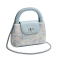Hellblaue Stepp-Beuteltasche mit floralem Jacquard-Stoff und silbernem Metallschloss - Blau