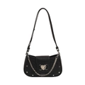 Schicke schwarze Schultertasche mit Kroko-Prägung, Herz-Schnalle und Kettenriemen - Schwarz