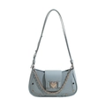 Light blue faux crocodile underarm bag with silver heart buckle and chain strap - Blue