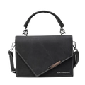 Classic black denim-style crossbody bag with contrast stitching and silver hardware - Black
