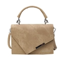 Beige geometric handbag with asymmetrical flap and silver metal trim detail - Khaki