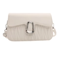 Elegante witte schoudertas met golfpatroon stiksels en zilveren trapezium gesp - Wit
