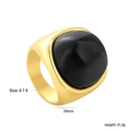 Anello in acciaio dorato con agata nera rettangolare, peso 21,2g, taglie 6/7/8 - US 6 / Stile a Fascia Larga Dorata Con Pietra Tonda Nera (RI1674B6-8G)