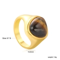 Anello largo vintage placcato oro 18K con grande pietra occhio di tigre a forma di goccia - US 6 / Occhio di Tigre Marrone (RI1702G6-8G)
