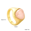 Detail view of gold stainless steel ring with 14.5mm width and size specifications - US 6 / Rose Quartz Heart Style (RI1702F6-8G) / Gold/Pink