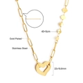 Detailed specs showing heart pendant dimensions and 18K gold plated stainless steel links - Hollow Textured Heart Pendant Gold Style (NE299301G)