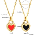 Vue détaillée du collier pendentif cœur double face avec émail rouge et noir - Style de Serrure de Coeur Double Face Rouge et Noir (NE2C120EG)