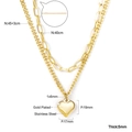 Tableau des tailles détaillé pour le collier double couche avec pendentif cœur et dimensions - Style Coeur à Chaîne de Trombone Double Couche Doré (NE249401G)