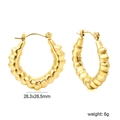 Golden textured hoop earrings with retro wavy pattern for a minimalist geometric look - Gold Ripple Ear Buckle (EA325601G)