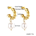 Detailed view of 18K gold plated twisted hoop earrings with irregular pearl drops - Gold Thick Twisted Rope Hoop Irregular Pearl (EA57360AG)