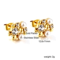 Dettaglio orecchini di perle placcati oro 18K con strass e indicazione dimensioni - Orecchino Cluster Perle Strass Oro (EA57380AG)