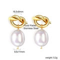 Elegantes pendientes de nudo en acero inoxidable chapado en oro con perlas de gota - Estilo Perla con Nudo Dorado (EA57880AG)