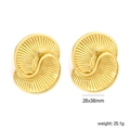 Golden spiral geometric earrings with embossed radial stripes and polished metal finish - Spiral Layered Texture Style (EA5C1910G)