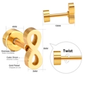 Detailed view of gold stainless steel infinity stud earrings with precise dimensions - Gold Infinity Style (EA608401G)