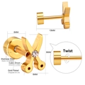 Detail of gold-plated scissors earrings showing dimensions and twist structure - Gold Scissors Zirconia Style (EA607802G)