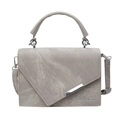 Light grey textured crossbody bag with silver metal bar and asymmetrical flap - Gray