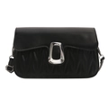 Classic black pleated crossbody bag with stylish silver metal buckle and adjustable strap - Black