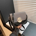 Modern black and grey contrast patchwork box bag with silver twist lock and slim strap - Black