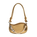 Metallic gold underarm bag with pleated texture, heart charms and pearl chain detail - Gold