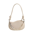 Chic cream white underarm bag with unique wave opening and silver heart pearl chain strap - Off White