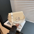 Chic saddle box bag featuring cream smooth leather and beige woven texture flap - White